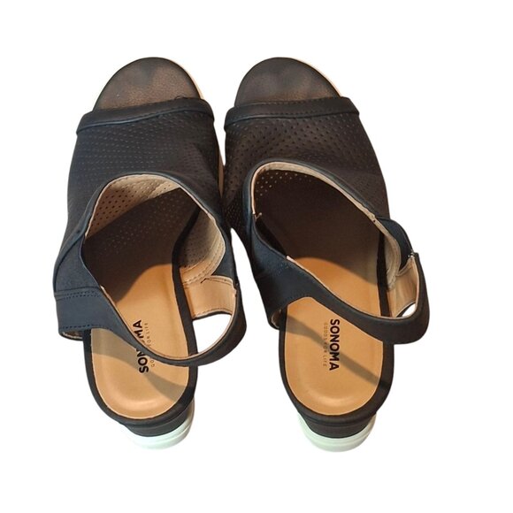 Sonoma Black Leather Wedge Sandals Size 8 - Picture 3 of 5